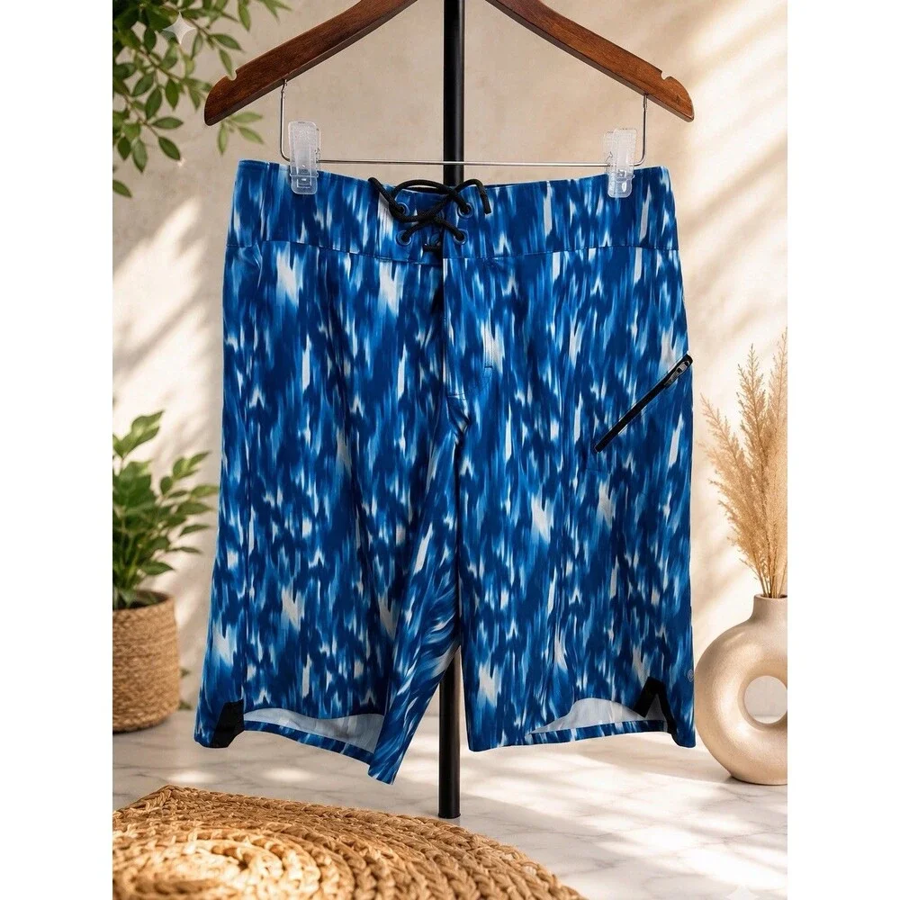 Lululemon Board/Swim Shorts Mens Sz 32 Blue Current State Drawstring Zip Pocket